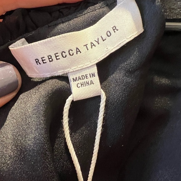 Rebecca TAYLOR NWT black smocked baby doll silk dress w/sheer sleeves size small - Picture 3 of 11